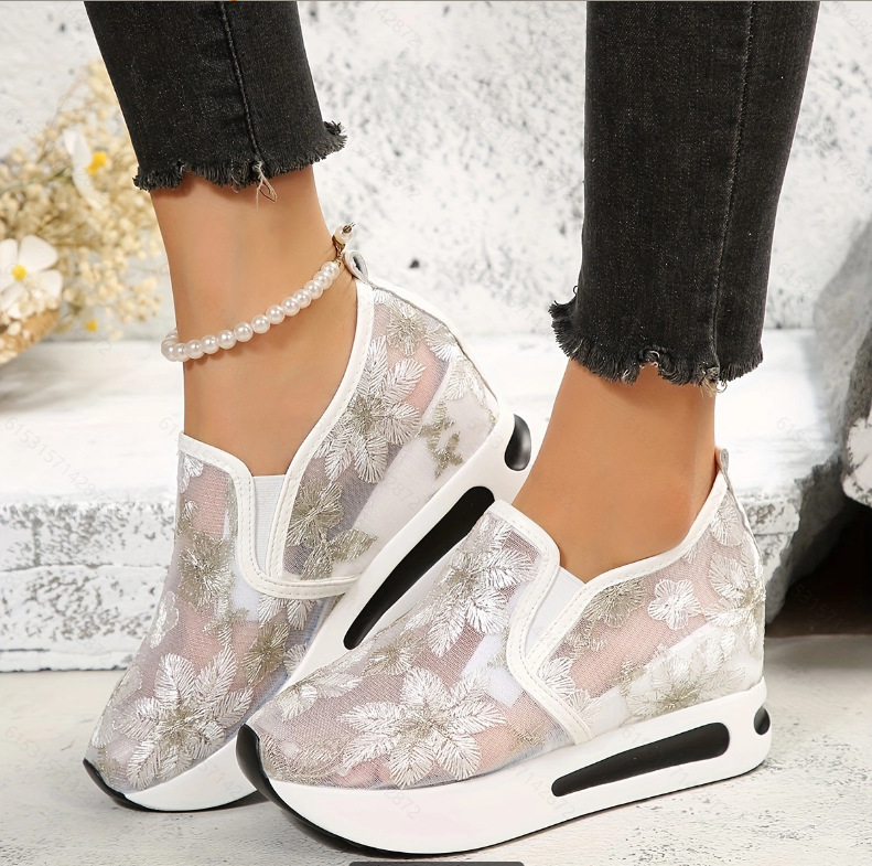 Breathable Mesh Athletic Shoes - Scarpe basse in pizzo con plateau