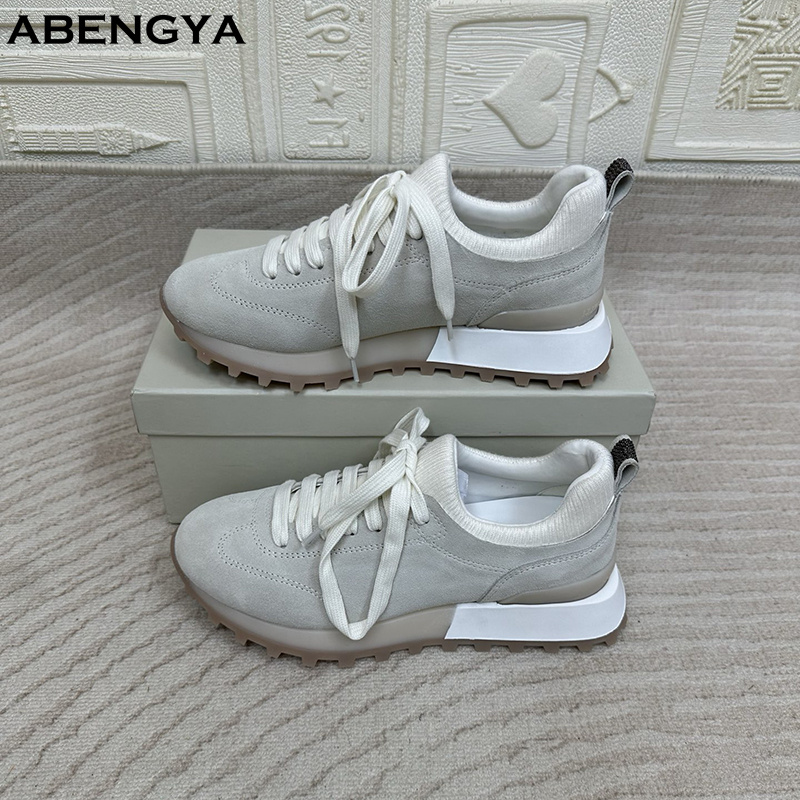 Knit Fabric Lace Up Sneakers - 2025 Mocassini piatti in pelle scamosciata